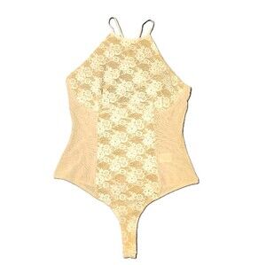 Privy Beige Lace Bodysuit – Size M